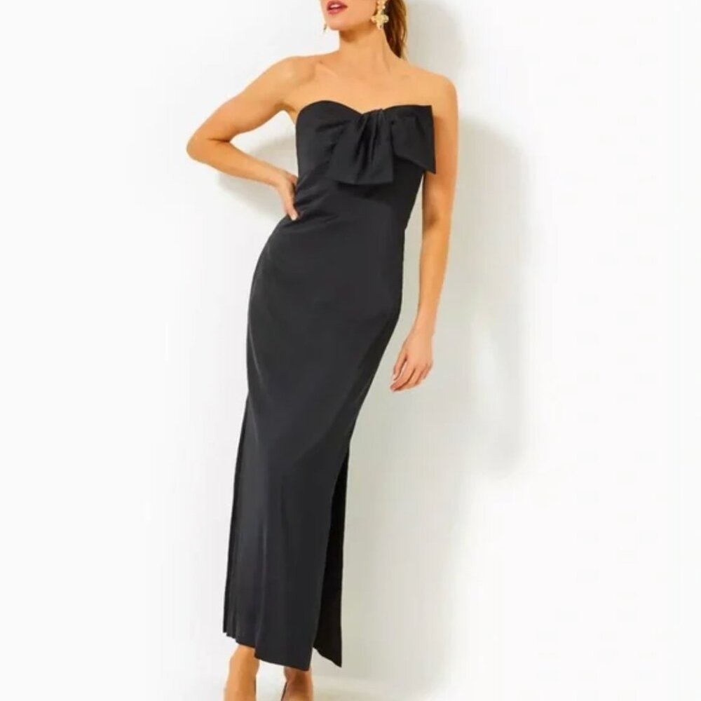 NWT Lilly Pulitzer Carlynn Satin Bow Maxi Dress Noir 8